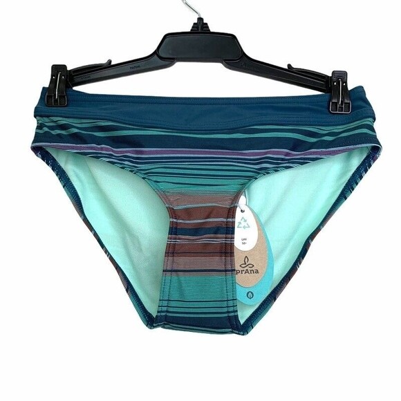 Prana Womens Ramba Bikini Swim Bottom Blue Purple Stripe Lined Stretch XS New - Picture 1 of 10